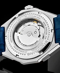 Men's Automatic Blue Alligator Embossed Genuine Leather Strap with White Stitching Watch 44mm