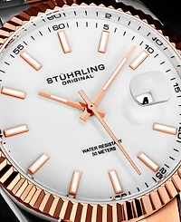 Men's Silver-Tone and Rose Gold-Tone Stainless Steel Link Bracelet Watch 42mm