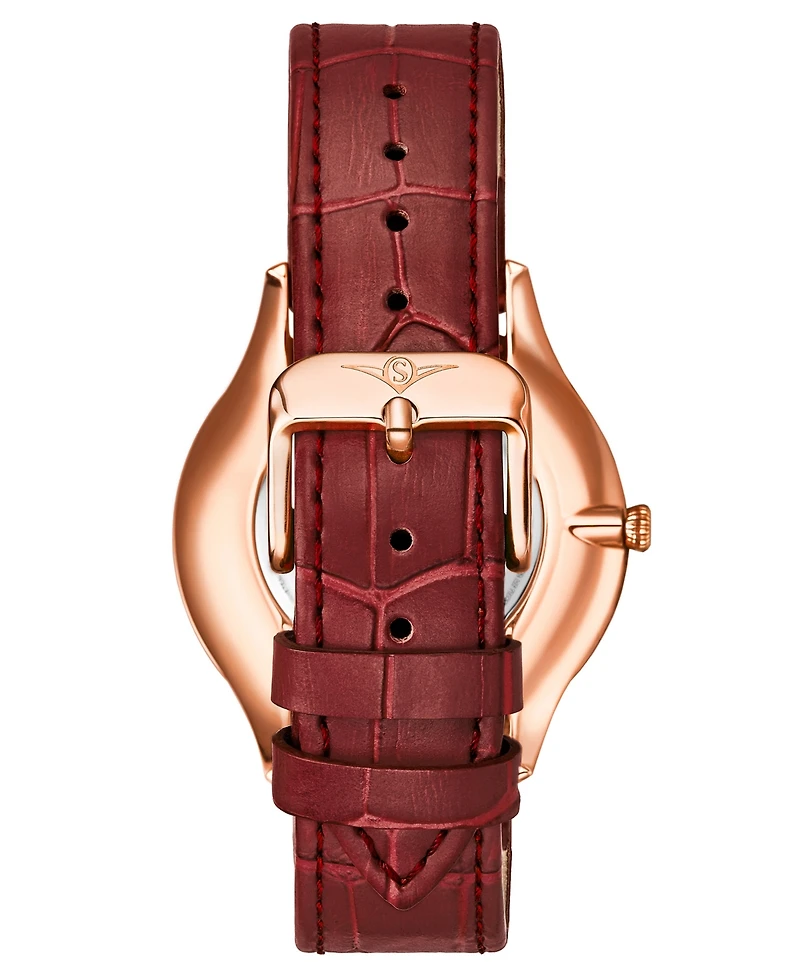 Men's Red Genuine Leather Strap Watch 38mm