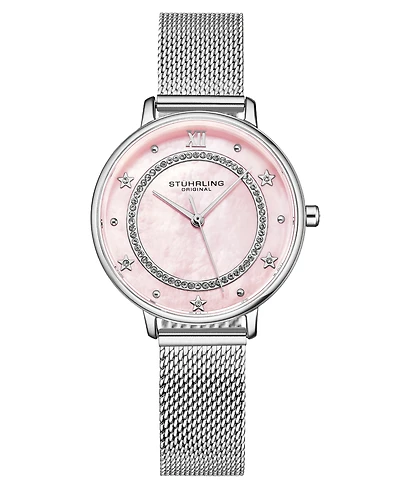 Women's Quartz Silver-Tone Mesh Strap Watch 34mm