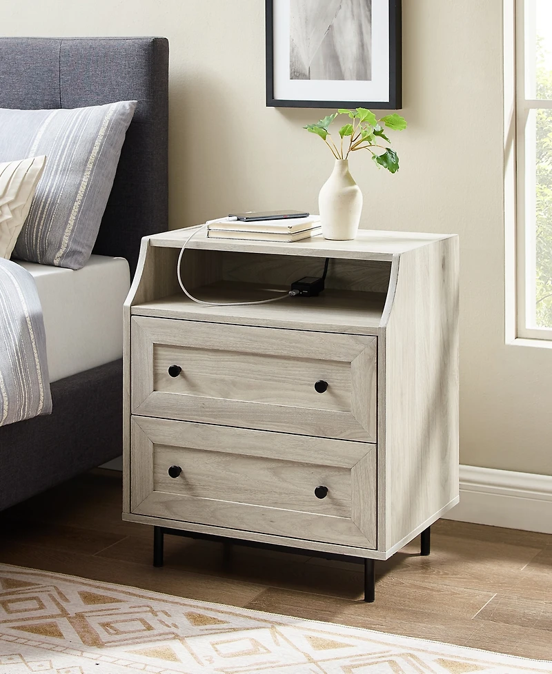 Curved Open Top 2 Drawer End Table with Usb