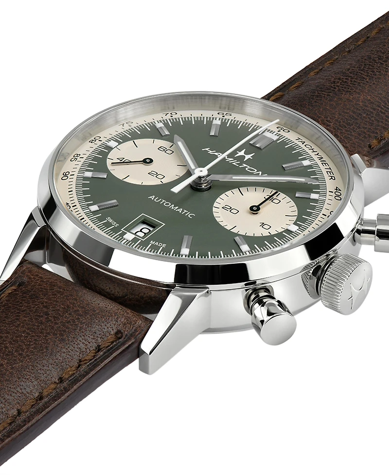 Hamilton Men's Swiss Chronograph Intra-Matic Brown Leather Strap Watch 40mm
