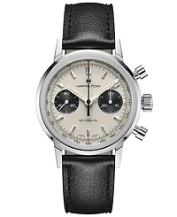 Hamilton Men's Swiss Intra-Matic Chronograph H Black Leather Strap Watch 40mm