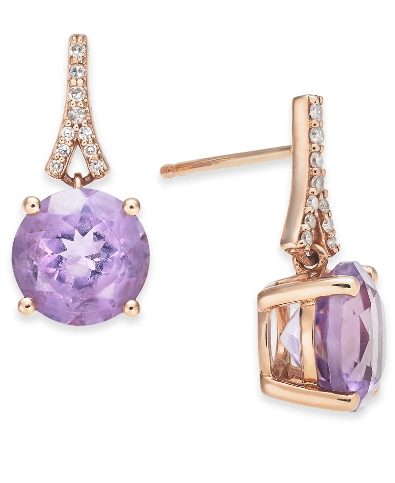 Pink Amethyst (3-1/2 ct. t.w.) & Diamond (1/20 ct. t.w.) Drop Earrings in 14k Rose Gold