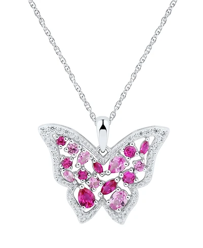 Multi-Gemstone (1-1/6 ct. t.w.) & Cubic Zirconia Butterfly 18" Pendant Necklace in Sterling Silver