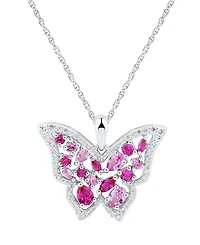 Multi-Gemstone (1-1/6 ct. t.w.) & Cubic Zirconia Butterfly 18" Pendant Necklace in Sterling Silver