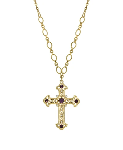 14K Gold Dipped Amethyst Cross Necklace