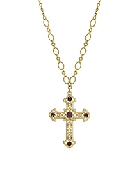 14K Gold Dipped Amethyst Cross Necklace