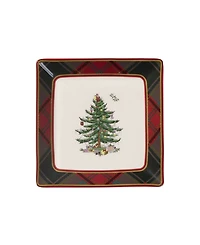 Spode Christmas Tree Tartan Square Tidbit Plates, Set of 4