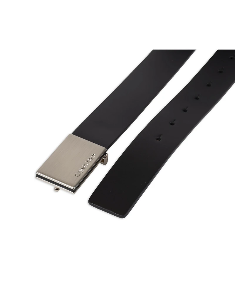 Calvin Klein Men's Casual Belt with Engraved Plaque Buckle