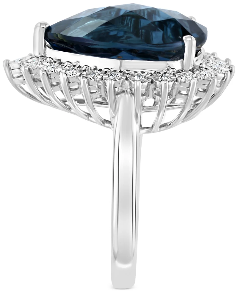 Effy London Blue Topaz (12-3/4 ct. t.w.) & Diamond (1/5 ct. t.w.) Ring in 14k White Gold