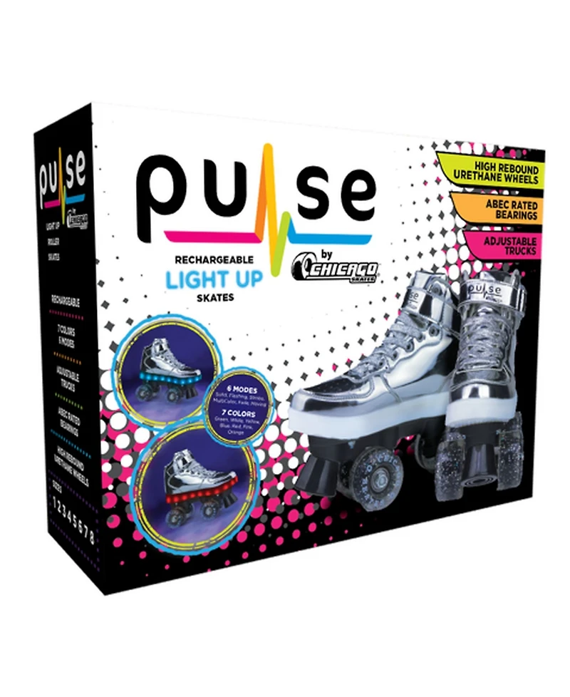 Chicago Pulse Led Light Up Quad Roller Skates, Silver - Size 4