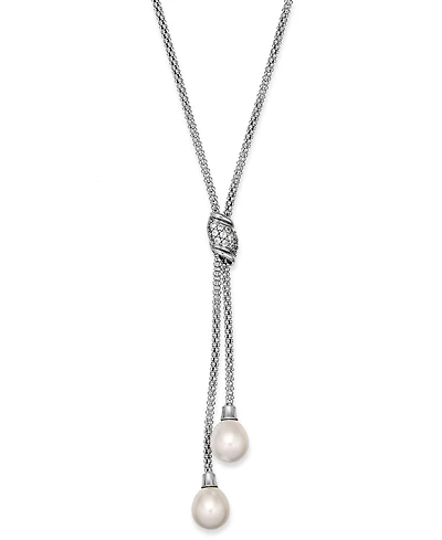 Cultured Freshwater Pearl (7-1/2 mm) and Cubic Zirconia (1/4 ct. tw.) Lariat Necklace in Sterling Silver