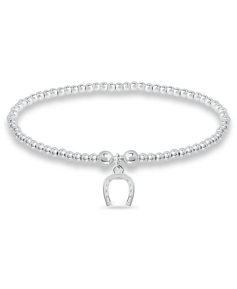 Bead Horse Shoe Charm Bracelet in Silver Plate