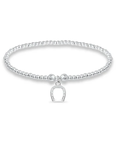 Bead Horse Shoe Charm Bracelet in Silver Plate