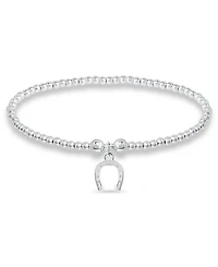 Bead Horse Shoe Charm Bracelet in Silver Plate