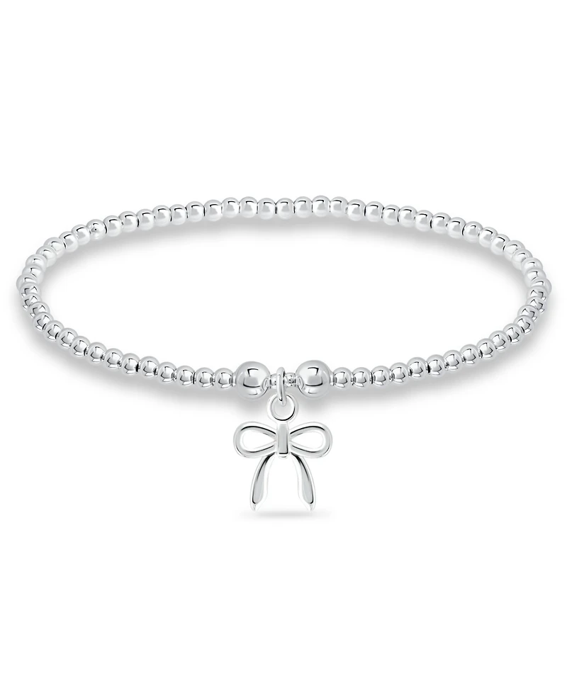 Bead Bow Charm Bracelet in Silver Plate