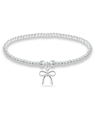 Bead Bow Charm Bracelet in Silver Plate