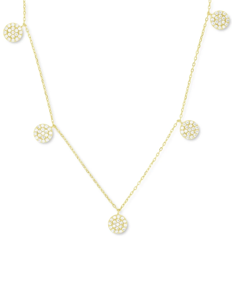 Cubic Zirconia Cluster Disc Dangle 17" Statement Necklace in Sterling Silver (Also in 14k Gold Over Silver)