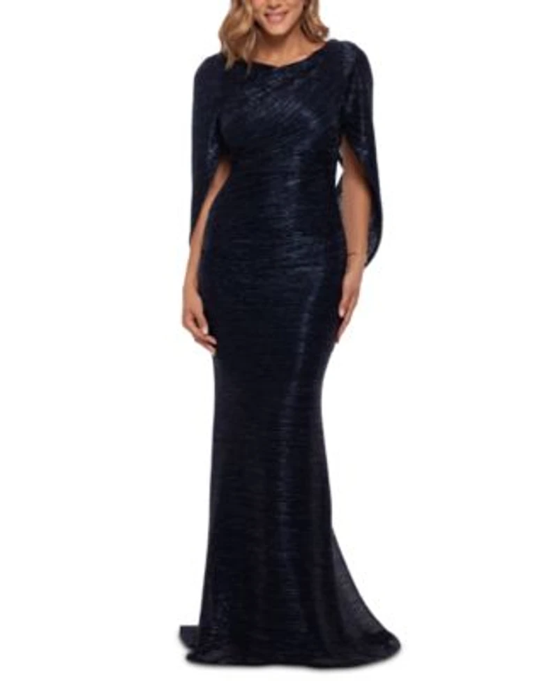 Betsy Adam Metallic Cape Gown