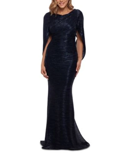 Betsy Adam Metallic Cape Gown