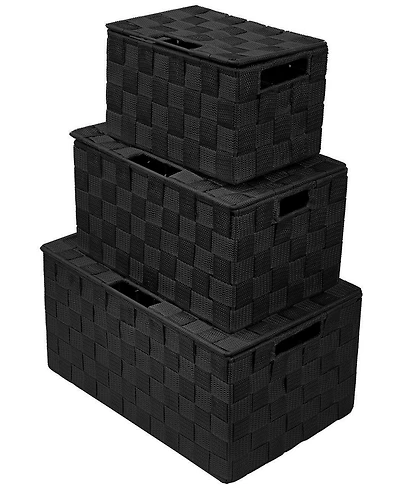 Sorbus 3 Piece Decorative Stackable Woven Basket with Lid and Built-in Carry Handles - Great for Storage Organization