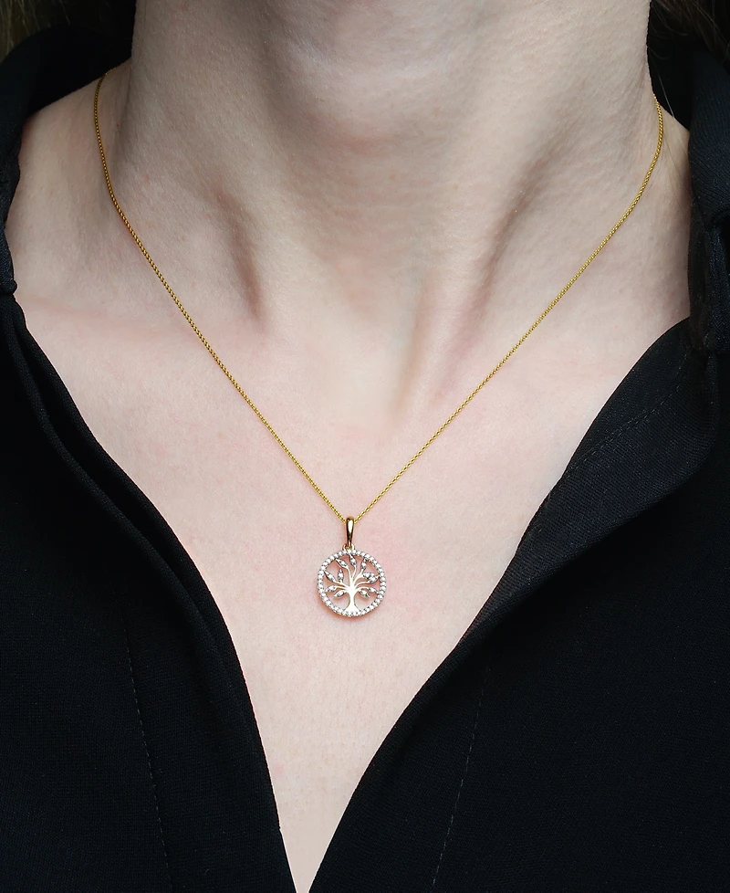 Wrapped Diamond Tree 20" Pendant Necklace (1/10 ct. t.w.) in 14k Yellow or Rose Gold, Created for Macy's