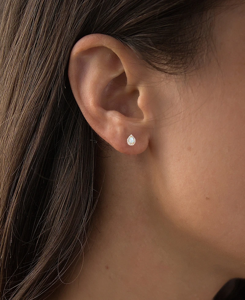 Lab-Grown Opal (1/10 ct. t.w.) & Lab-Grown White Sapphire (1/6 ct. t.w.) Pear Halo Stud Earrings