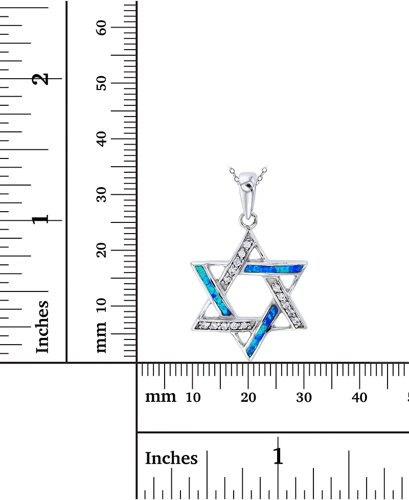 Lab-Created Blue Opal & Cubic Zirconia Star of David 18" Pendant Necklace in Sterling Silver