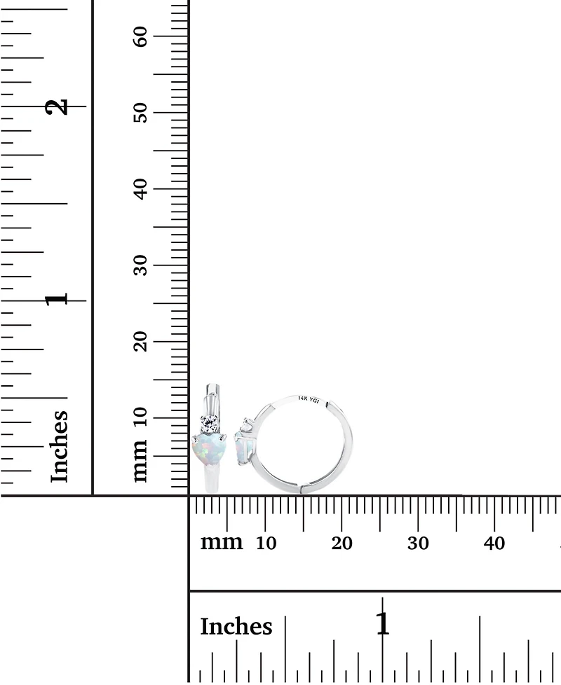 Lab-Grown Opal (1/5 ct. t.w.) & White Sapphire (1/10 Heart Small Hoop Earrings, 0.5"