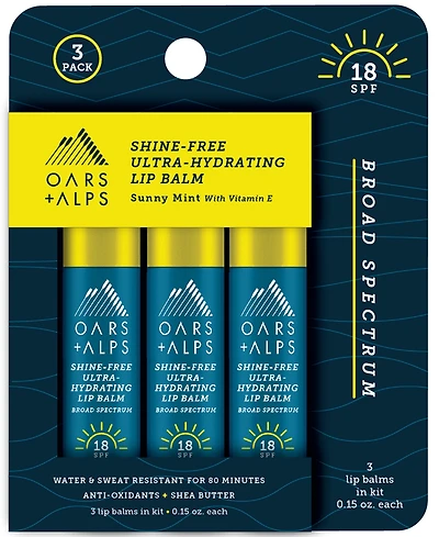 Oars + Alps Shine-Free Ultra-Hydrating Lip Balm Spf 18, 3-Pk.