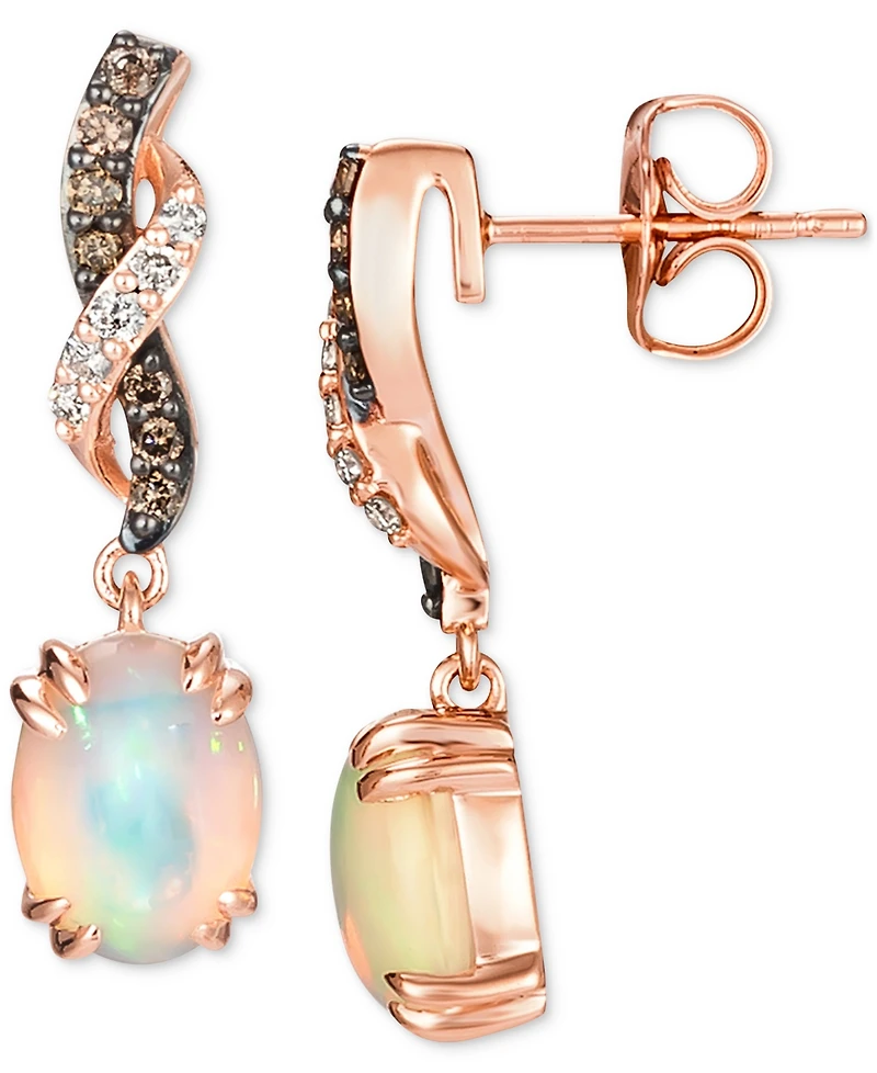 Le Vian Neopolitan Opal (1-1/5 ct. t.w.) & Diamond (1/5 ct. t.w.) Twist Drop Earrings in 14k Rose Gold