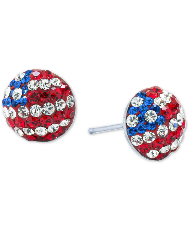 Red, White, & Blue Cubic Zirconia Pave Flag Stud Earrings in Sterling Silver
