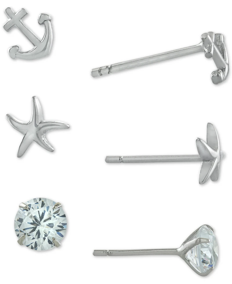 Giani Bernini 3-Pc. Set Cubic Zirconia Nautical-Themed Stud Earrings in Sterling Silver, Created for Macy's