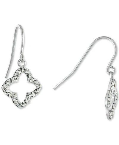 Crystal Pave Clover Drop Earrings in Sterling Silver