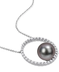 Black Cultured Tahitian Pearl (9-1/2mm) Circle 17" Pendant Necklace in 10k White Gold