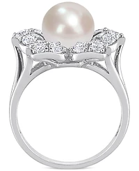 Cultured Freshwater Pearl (8-1/2mm) & Lab-Created White Sapphire (1-1/3 ct. t.w.) Flower Ring Sterling Silver