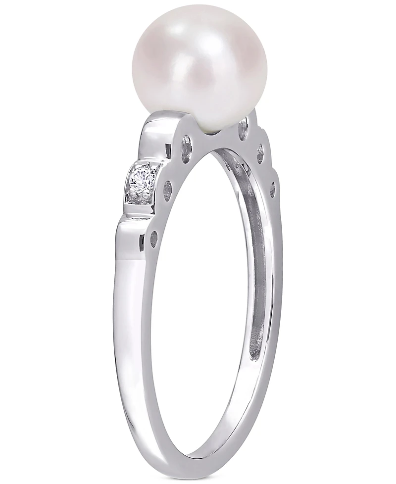 Cultured Freshwater Pearl (7mm) & Lab-Created White Sapphire Accent Ring Sterling Silver