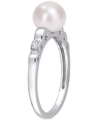 Cultured Freshwater Pearl (7mm) & Lab-Created White Sapphire Accent Ring Sterling Silver