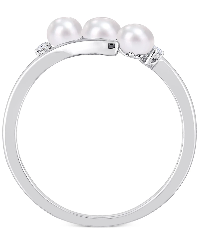 Cultured Freshwater Pearl (3-1/2-4mm) & Diamond Accent Bypass Ring Sterling Silver