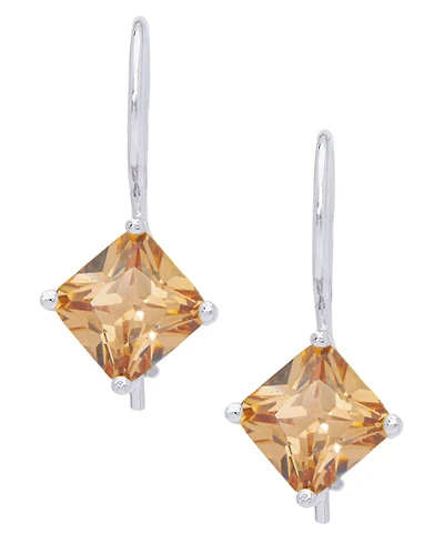 Simulated Gemstone Square Lever Back Silver Plate Earrings
