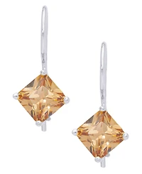 Simulated Gemstone Square Lever Back Silver Plate Earrings