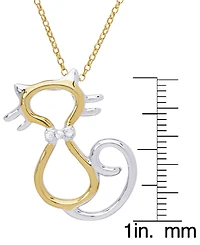 Two Tone Cubic Zirconia Cat Pendant 18" Two Tone Plate Necklace