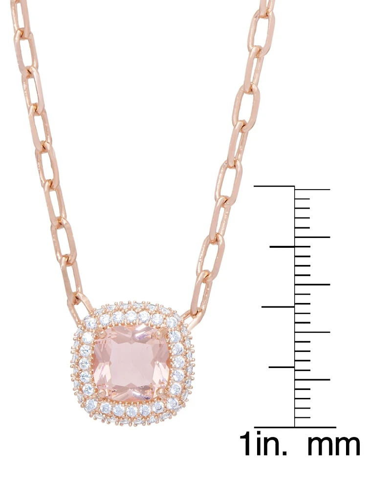 Simulated Morganite Cubic Zirconia Paperclip 18" Rose Gold Plate Necklace