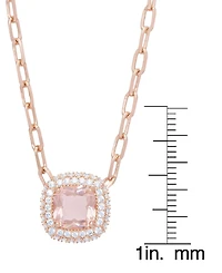 Simulated Morganite Cubic Zirconia Paperclip 18" Rose Gold Plate Necklace