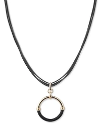 Lauren Ralph Lauren Gold-Tone & Leather Ring Triple-Cord Pendant Necklace, 16" + 3" extender