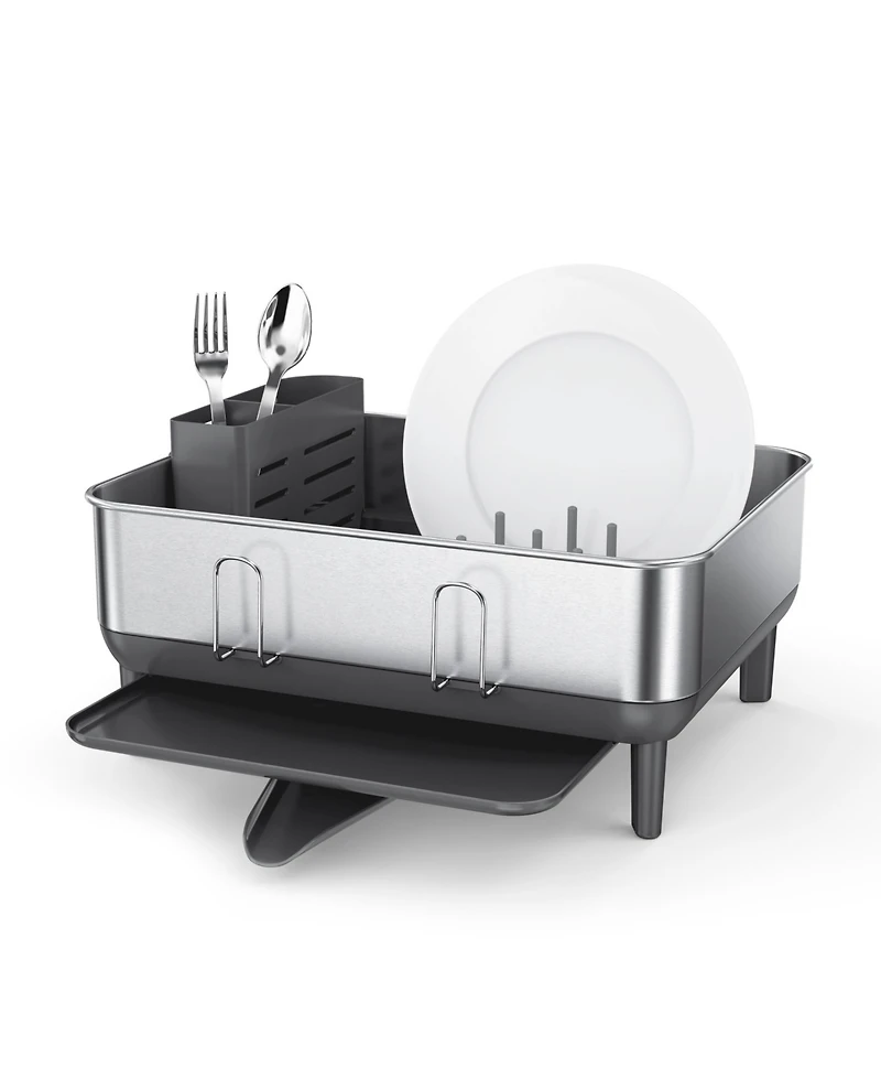 simplehuman Compact Steel Frame Dish Drying Rack with Swivel Spout Drain