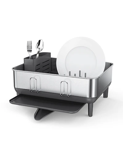 simplehuman Compact Steel Frame Dish Drying Rack with Swivel Spout Drain