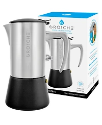 Grosche Milano Steel Stainless Steel Stovetop Espresso Maker Moka Pot Espresso Cup Size 10 oz