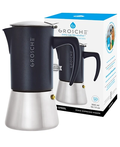 Grosche Milano Steel Stainless Stovetop Espresso Maker Moka Pot 6 Cup 10 oz
